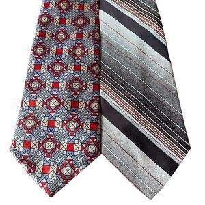 (2) Vintage Mens Tie Necktie 60s 70s MCM Geo Johnny Carson Campilini of Italia